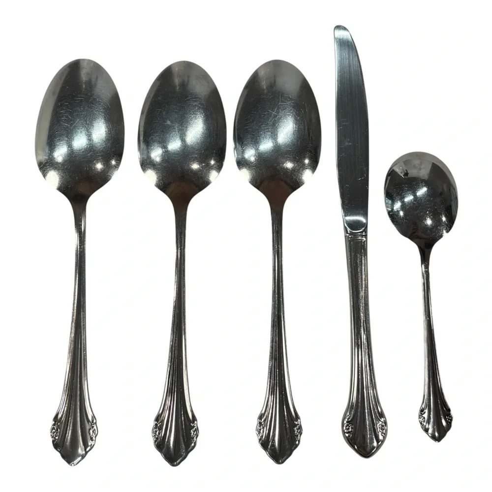 5 Pc Oneida Canada Bittersweet/Repose Serving Set Stainless Steel Spoons Knife